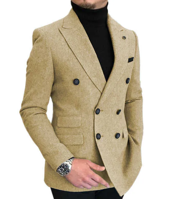 Costume pour hommes une pièce revers double boutonnage laine formelle veste d'affaires bal smokings à motifs blazer pour les garçons d'honneur de mariage x0909