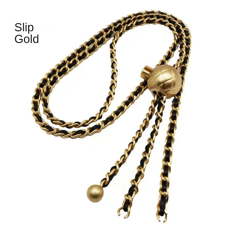 Cinturón de bola de oro Bolsa de correa de hombro Cinturones Accesorios Desgaste de cuero Cadena fina ajustable
