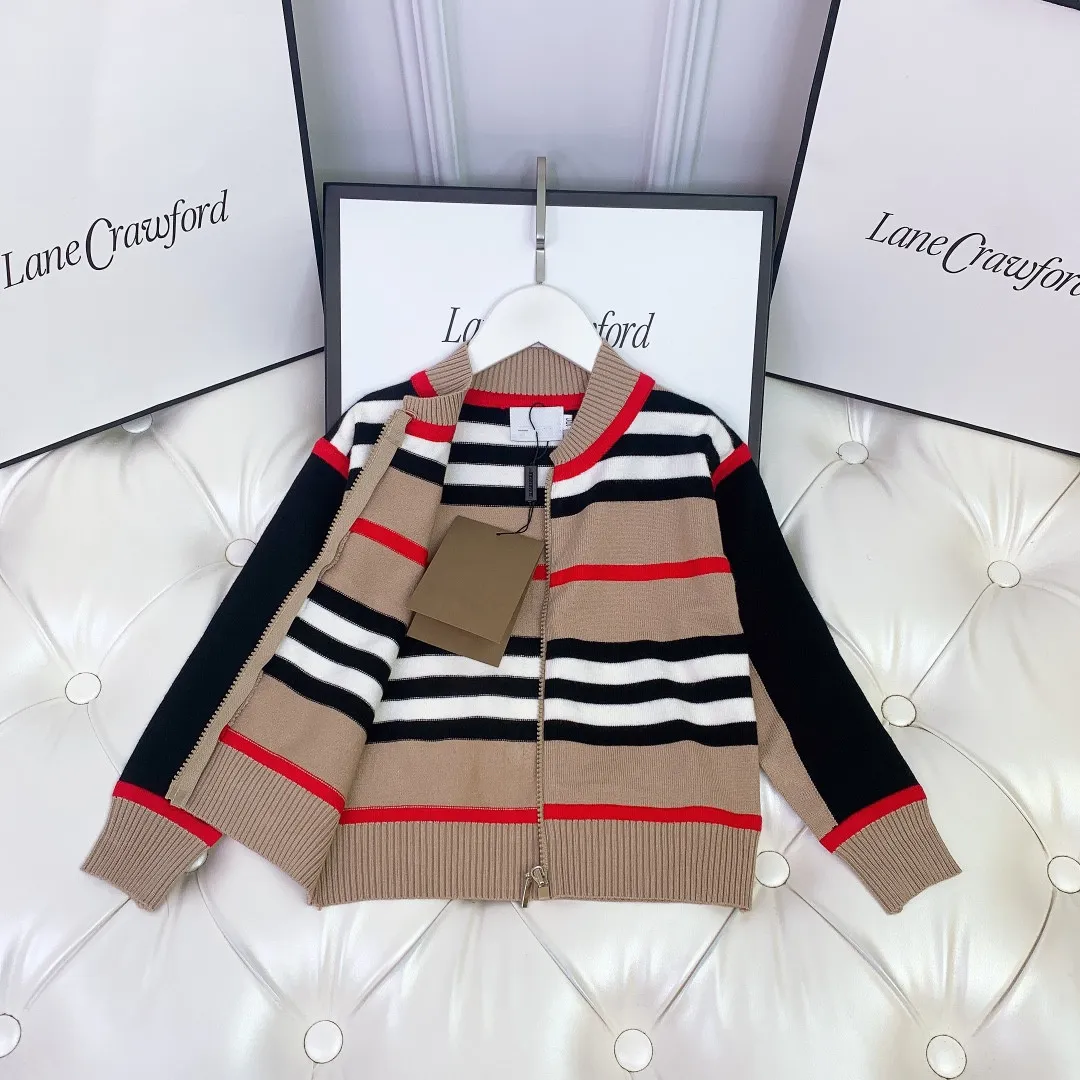 Fashion Children's Sweaters Cardigan Zipper Coat Match Color Horizontal Stripe All-match Sweater 