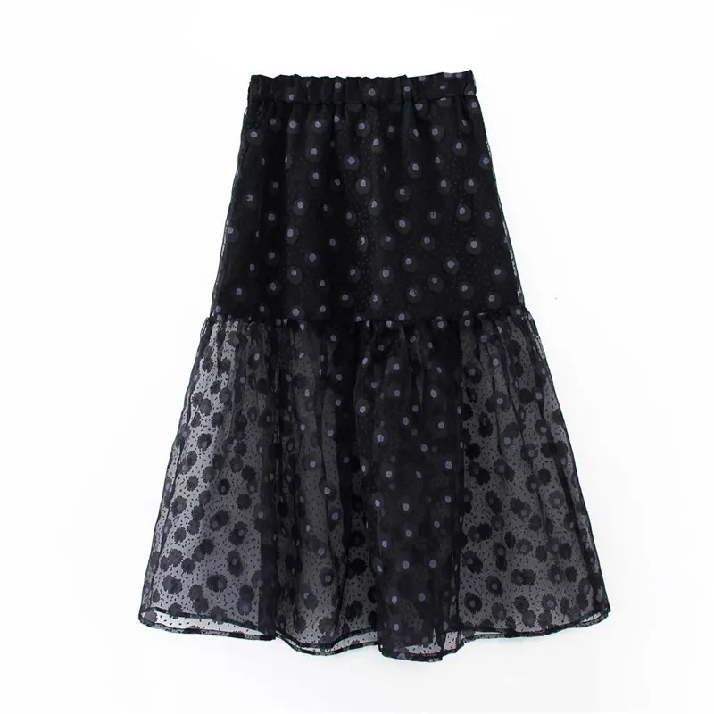 Women floral pattern black skirt faldas mujer elastic waist side zipper fly female stylish casual A line skirts 210430