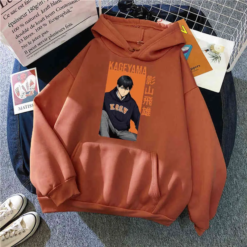 Haikyuu kageyama Tobio Anime Hoodie Men Gothic Clothes Autumn Winter Warm Hoody Fleece Pullover Street Oversized Man Sweatshirts H1227