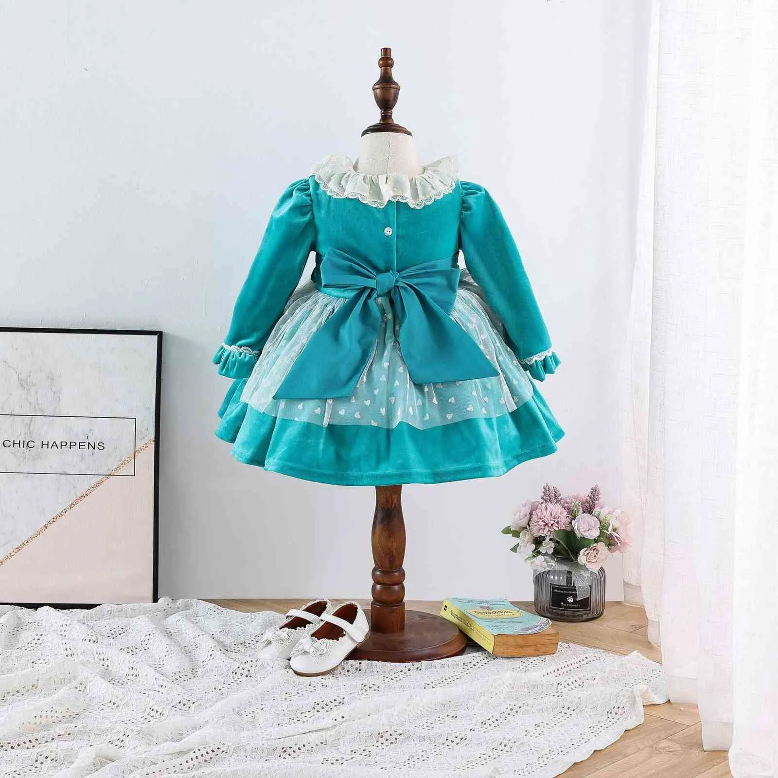 Bebek Kız İspanya Balo Toddler Lolita Prenses Modelleri Toddler Kızlar için Smock Elbise Çocuk Noel Yeni Yıl Giysileri G1129