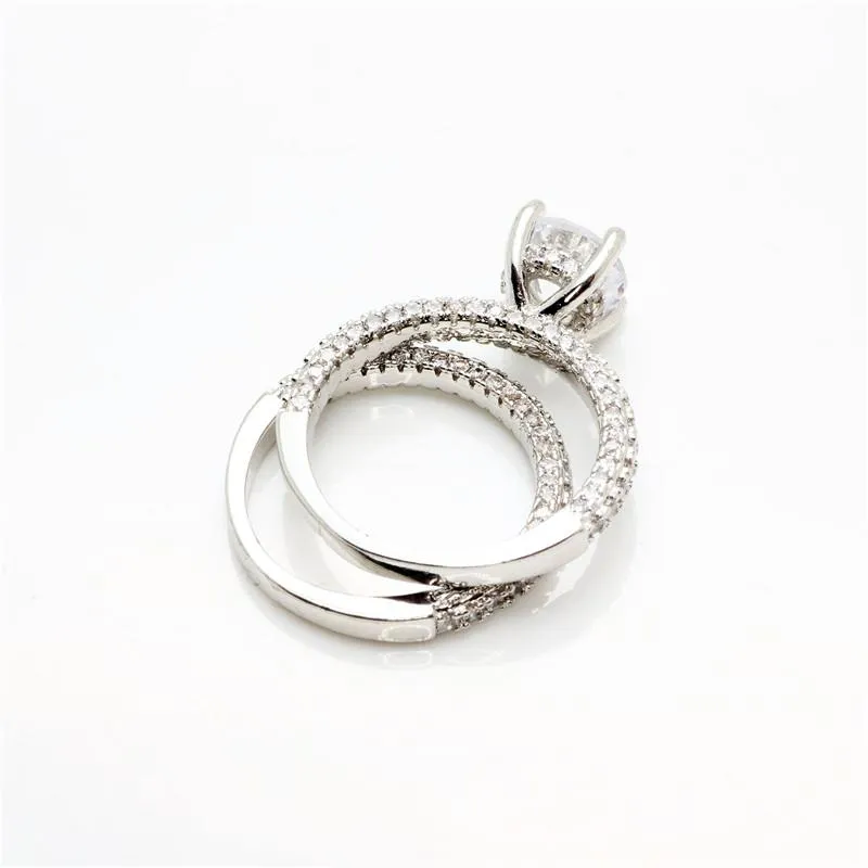 Conjunto de anillos para mujer, anillo de pareja, Zirconia cúbica, joyería clásica Simple, gota de compromiso de boda nupcial 1536 Band296h
