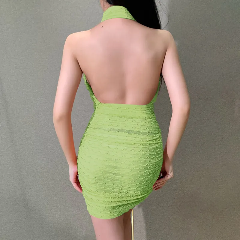 Lucyever Ein Neckholder-Kleid Sexy rückenfreies, figurbetontes Minikleid für Damen, Sommer, ärmellos, aushöhlen, Geburtstagsparty-Kleider 210521