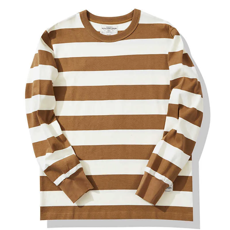 OK0201 American Vintage 280g Schwergewichts-Baumwolle Gestreiftes Langarm-T-Shirt Männer Herbst Marine Klassisch Lässig Dicke Pullover Tops 210726