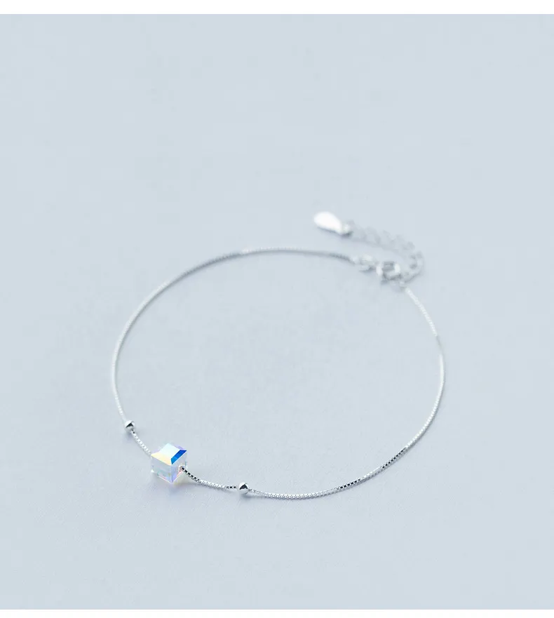 Colusiwei Echtes 925 Sterling Kristall Würfel Silber Fußkettchen für Frauen Charm Armband von Bein Knöchel Fuß Zubehör Fashion325P