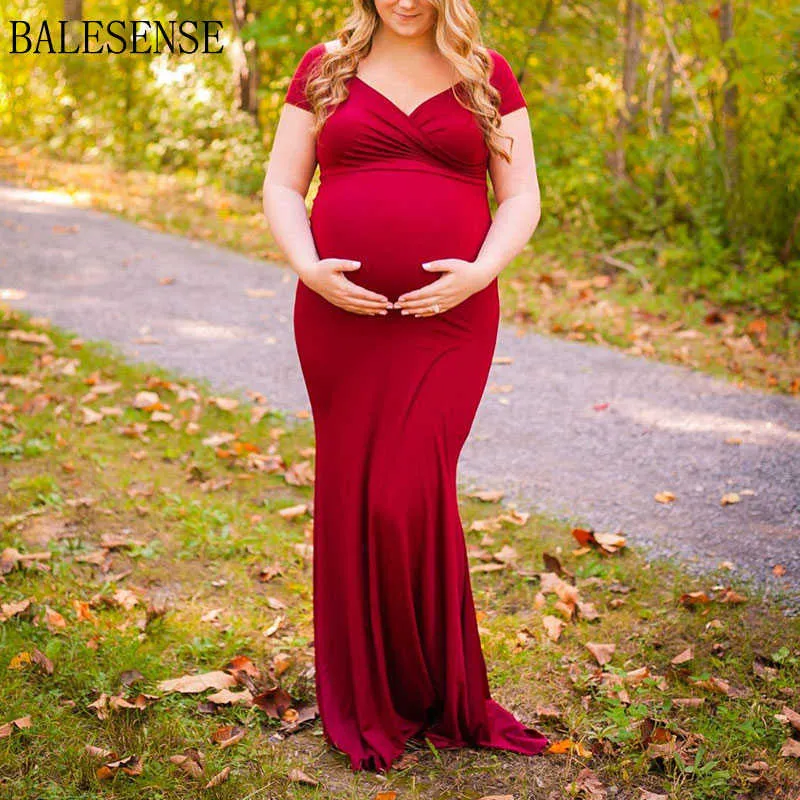 Abito da gravidanza con spalle scoperte Servizio fotografico Abito lungo di maternità in cotone Abiti da baby shower Abiti fotografici le donne incinte Q0713