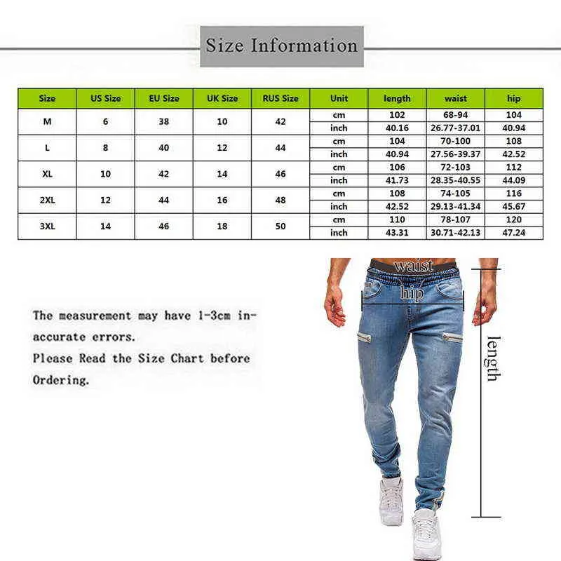 Pantalons à revers élastiques pour hommes Casual Cordon Jeans Formation Jogger Pantalons de survêtement athlétiques Mode Zipper 211108