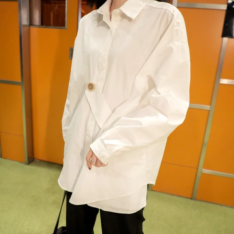 黄色の長袖韓国のシャツブラウス緩いソリッドカラーボタンアップ女性服のための白いカジュアルなトップス210427