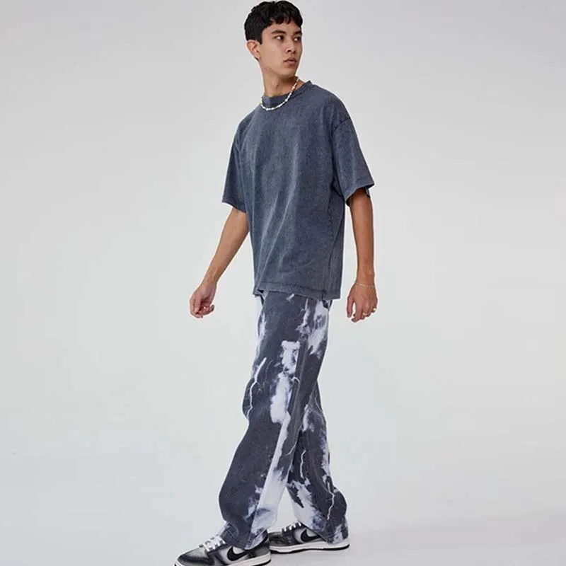Pantalon droit décontracté imprimé teint par nœuds hommes Denim vêtements pour hommes confort décontracté ample Hip Hop garçons Jeans pantalon de survêtement
