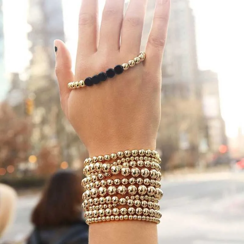 retro simples redondo contas braceletes elástico trecho frisado pulseiras para mulheres menina adolescente jewery presentes q0719