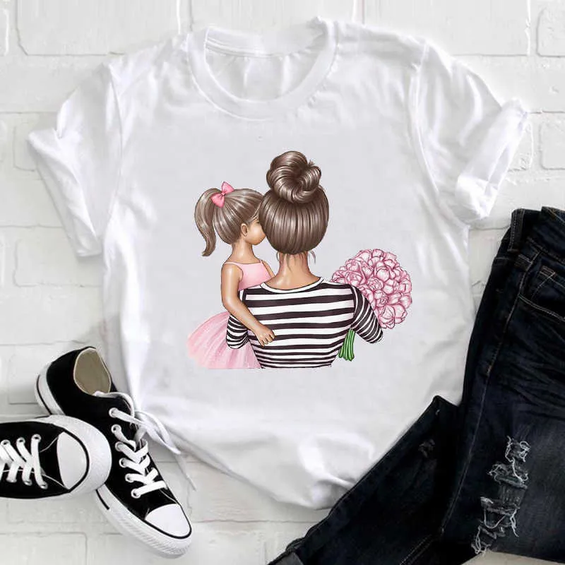 Mulheres dos desenhos animados 90s estilo listrado menino filho menina filha mãe mamãe mãe roupas cópia t-shirt feminino t-shirt gráfico senhoras x0628