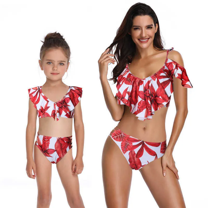 Mother Daughter Clothes Baby Girls Swimwear Family Matching Fashion Pattern Bathing Suit Mom and Swimsuit 210529