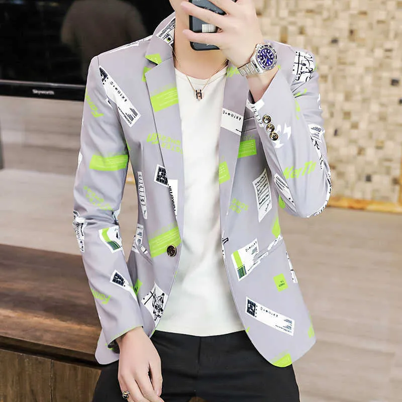 Blazer coreano primaverile Hombre Casual Business Slim Fit Giacca da abito con bottone singolo Cappotto da ufficio da uomo Moda Nero Grigio 210527