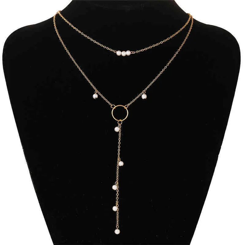 Moda 2021, collar con colgante largo de perlas de doble capa para mujer, gargantilla de tendencia, cadena, regalos de joyería