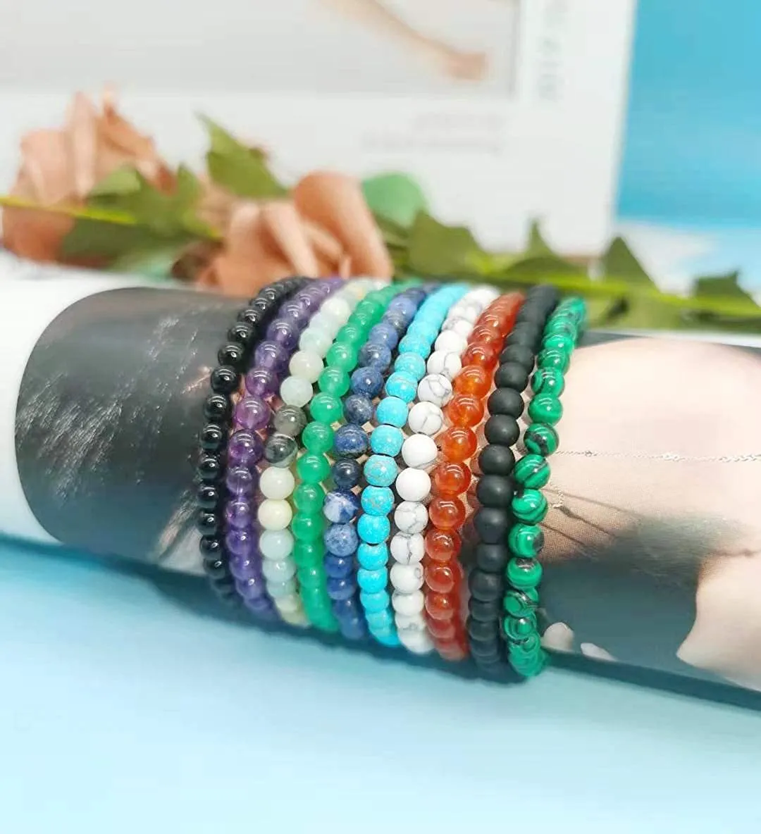 4mm Mini edelsteen energiearmbanden voor vrouwen kleine armbandsteen statement armband charme kralenparen armbanden