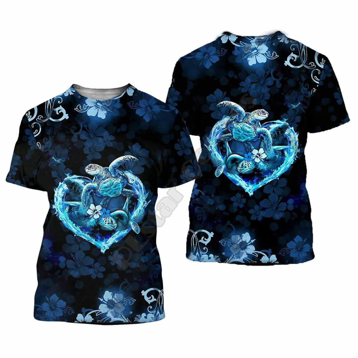 Incroyable tatouage de tortue de mer polynésienneHibiscus Harajuku mode 3D imprimé manches courtes T-shirts hommes/femmes t-shirts hauts 210707