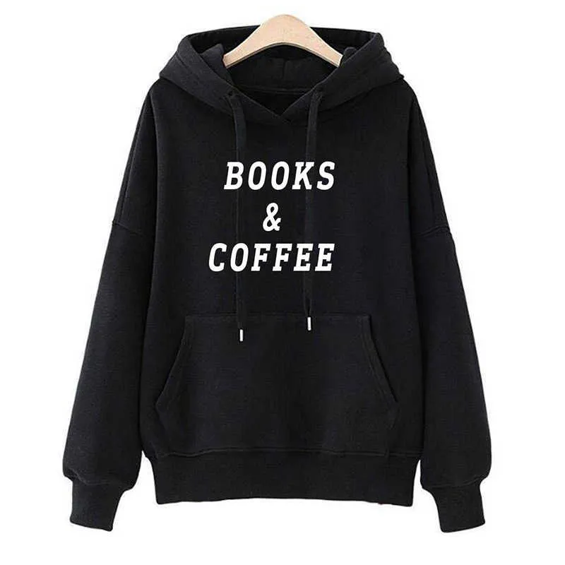 Libri di moda Caffè Stampa Kawaii Streetwear Felpe con cappuccio Gioventù Frauen Autunno Inverno le donne Hip Hop Pullover Camicie Y0820