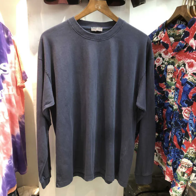 Męskie bluzy 2021 Jesień i zima Marka Solid Color Wasted Używane Męska Luźna Okrągły Neck Z Długim Rękawem Koszulka Cienka Sweter Dnia Koszula