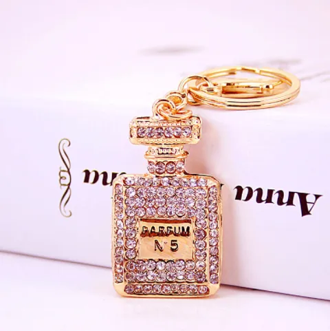 Porte-clés de sac pour femmes, accessoires créatifs en diamant, bouteille de parfum pour femmes, chaîne pendentif en métal, petit cadeau