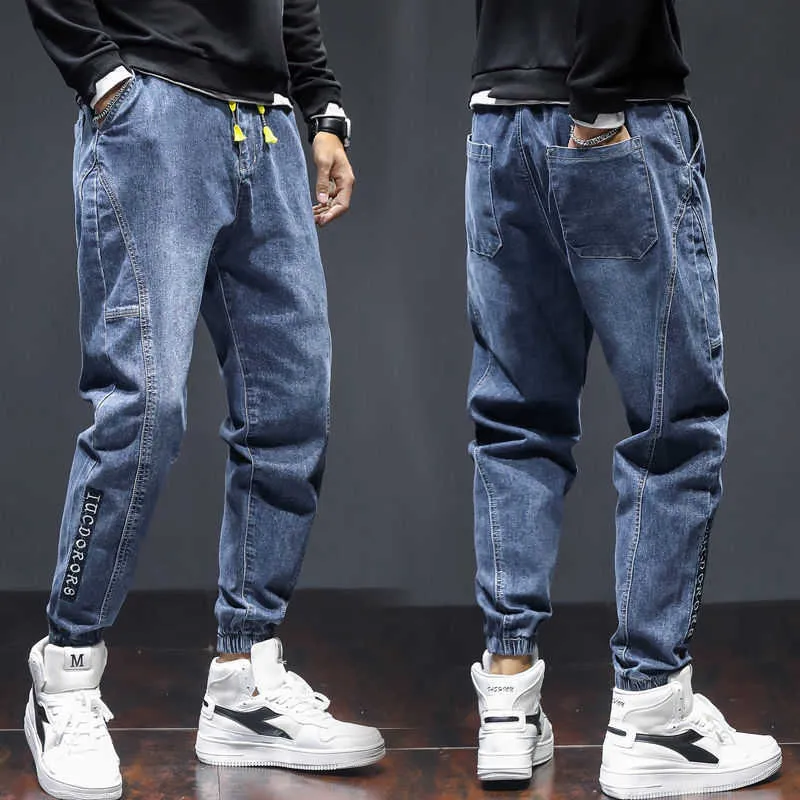 Jeans herrmodell märke harem byxor lös man vårstil rak trend overall hip hop high street män stor storlek byxor x0621