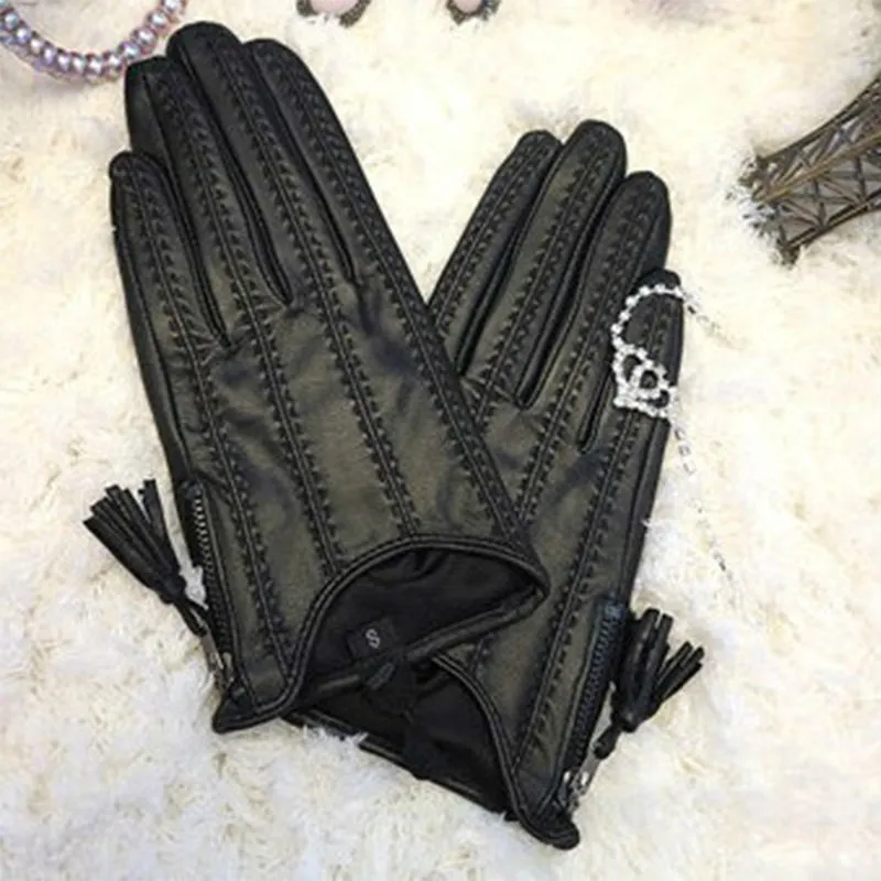 輸入された本物の革のタッチパッド賢明な手袋レディース秋と冬の薄いフリース厚い暖かい運転ジップタッセルショートGOA3167932