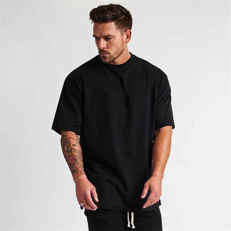 Gym Kleding Fitness Mens Oversized T-shirt Mannen Hip Hop Sportkleding Losse Half Mouw T-shirt Muscle Man Bodybuilding Tshirt 210629