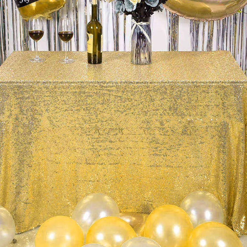 180x120cm Gold Silver Sequin Polyester Tablecloth Glitter Table Cloth Cover For Wedding Decoration Party Banquet Home Supplies 211103