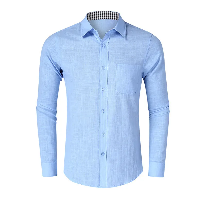 Weiße Hemden Männer Herbst Langarmhemden Geschäftsarbeit Herrenhemd Innenhals Plaid Casual Button Up Slim Camisas 210524