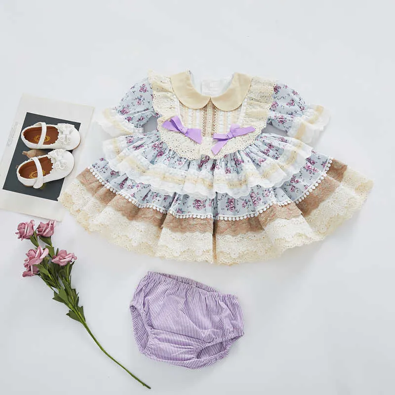 Spanska blommiga klänningar för baby flicka sommar spanien kungliga kläder set barn lolita frocks toddler födelsedag boutique klänning 210615