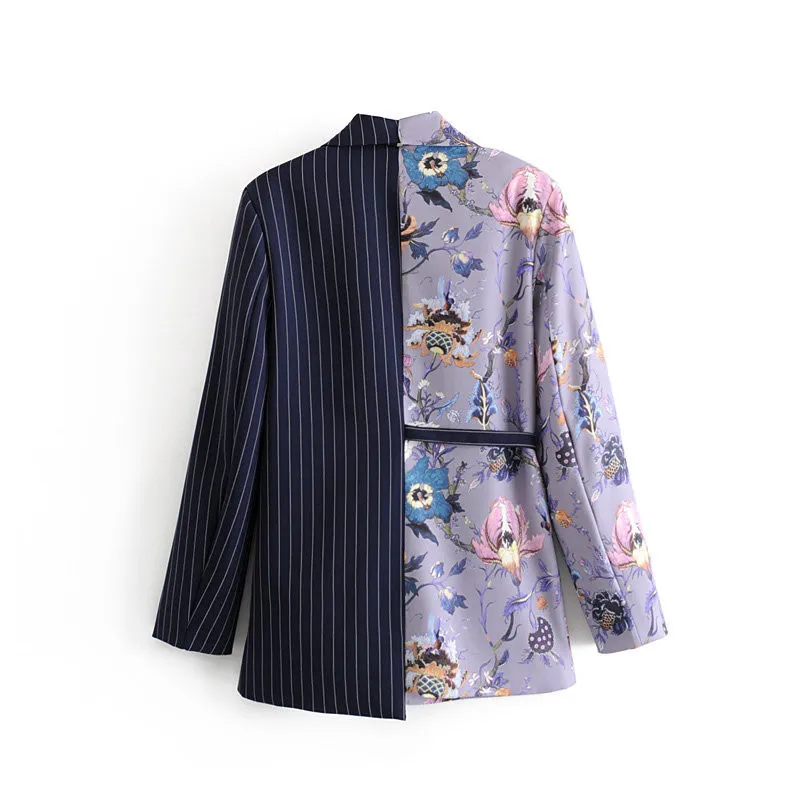 [EWQ] Spring Sweet Women Jacket Långärmad Striped Stitching Blazer Ladies Office Coat Asymmetric Suit Coats Passar Outwear 210423
