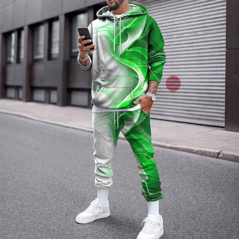 Casual stampa 3D vestito sportivo da uomo 2 pezzi con cappuccio pantaloni sportivi tuta da uomo set manica corta estate casual manica lunga set maschile 211109