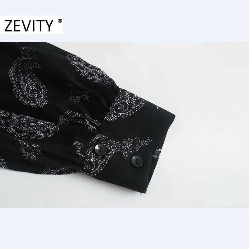 Zevity mujeres vintage anacardos impresión pajarita fajas camisa larga vestido femme manga larga vestido chic casual vestidos delgados DS4469 210603