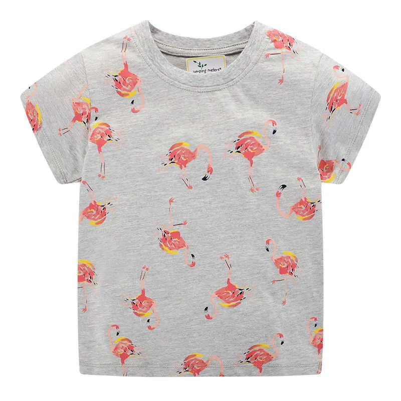 Metri di salto Animali Applique Ragazze T-shirt Stripe Summer Baby Clothes Fashion Cotton Kids Tees Tops 210529