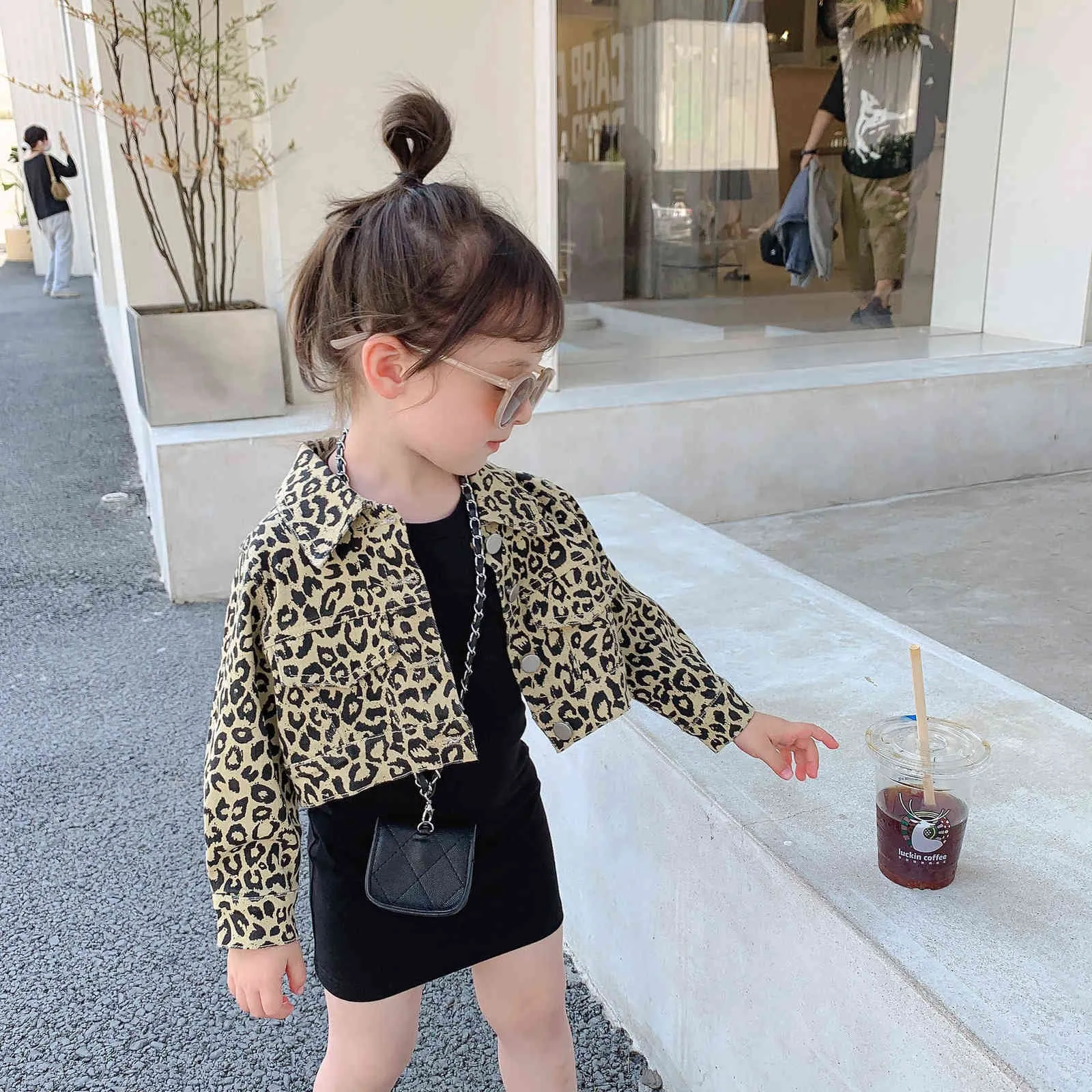 Toddler Girl Jacket Set Leopard Coat and Black Dress Children Clothing Sets Fall Clothes for Baby Girl Jacket 210715
