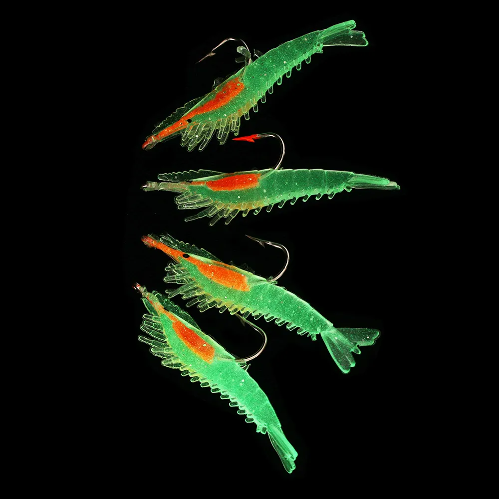 4 pezzi luminoso morbido gamberetti simulazione esca da pesca esca gamberi trota artificiale odore di pesce gancio singolo attrezzatura jig