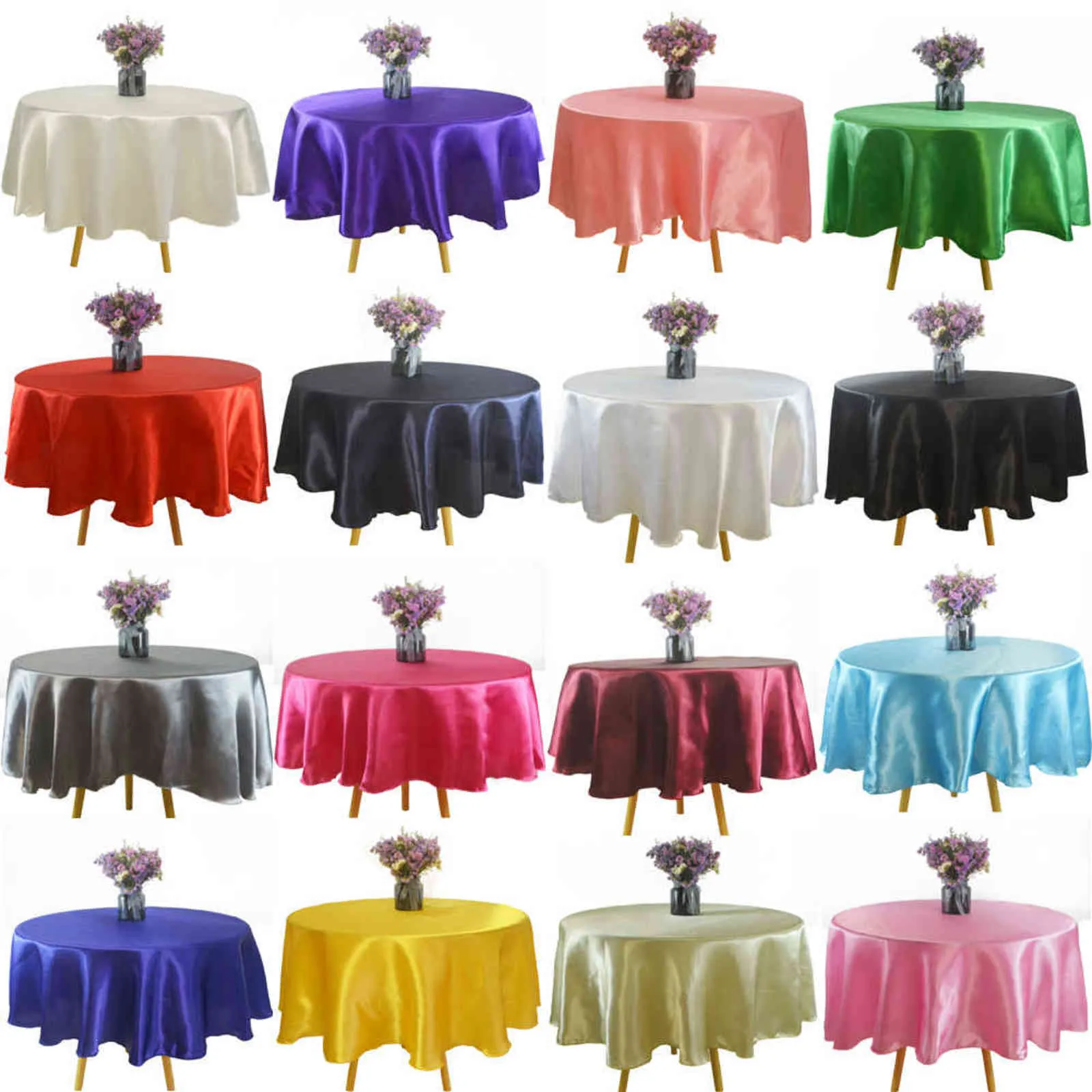 Ronde 145 cm Satin Nappe Solide Couleur Couvre Pour Mariage Anniversaire Fête De Noël Tissu Décor À La Maison 211103