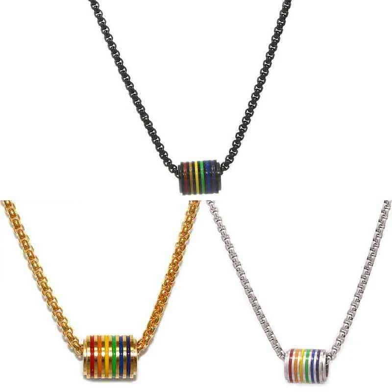 Rainbow Round Circle Pendant Colliers pour hommes femme LGBT Jewelry en acier inoxydable Collier G1206