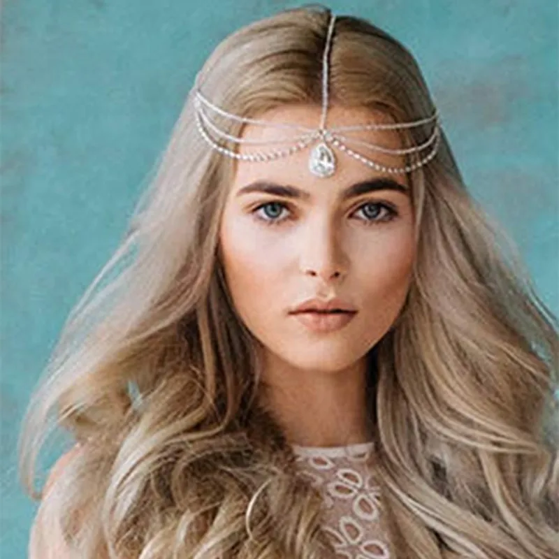 Missgrace Bohemian Rhinestone Bridal Head Biżuteria dla kobiet nakrycie kryształowy łańcuch włosów