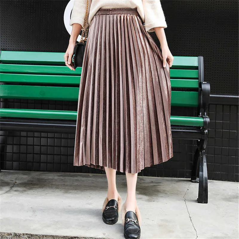 Inverno plissado saia femme moda vintage elegante senhora plus size estilo coreano alta cintura festa preto a linha mulheres 3xl 210629