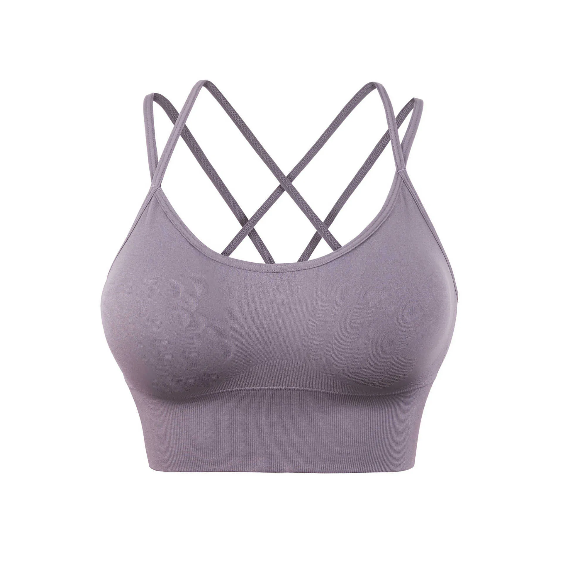 Fitness Sports Bra for Women Push Up Padded Solid Cross Back Yoga Running Gym Training Workout Female Underwear Crop Tops 210604