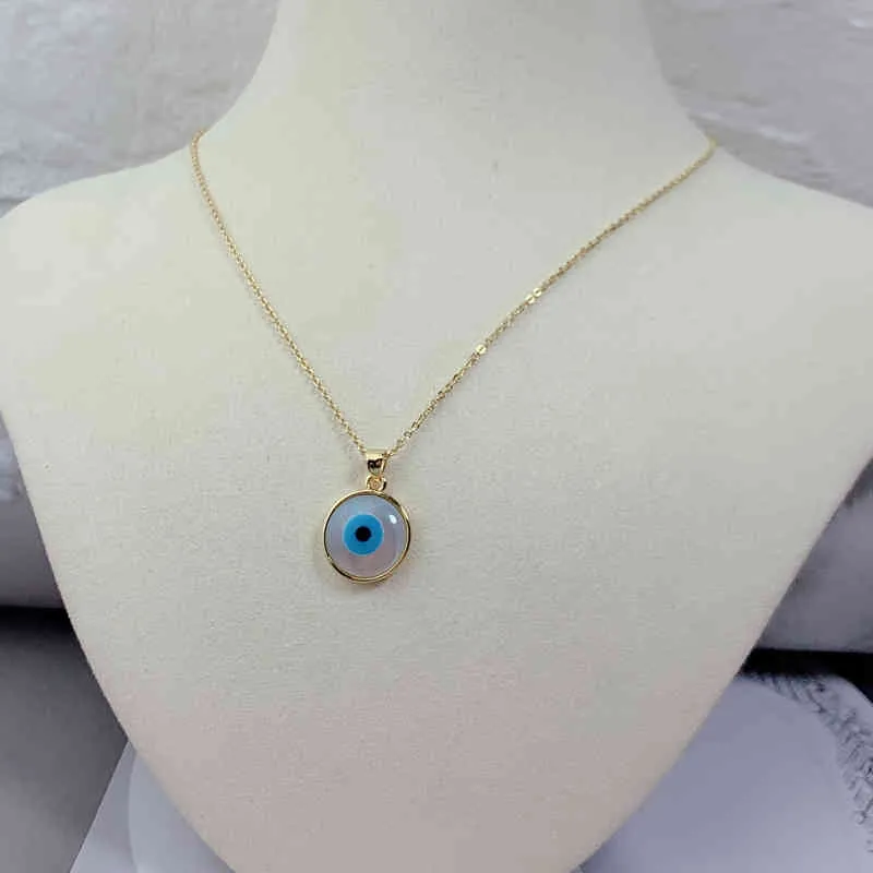 Mode Runde Blau Evil Eye Halskette Frauen Hohe Qualität Vergoldet Kette Perle Shell Anhänger Schmuck