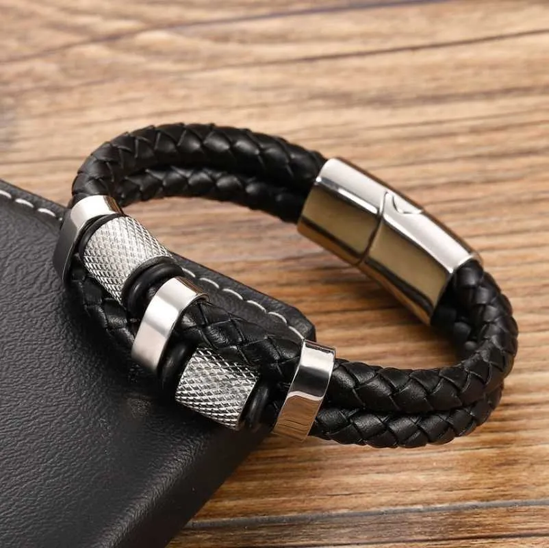 Klassische Mode Hochwertiges Metall Magnetverschluss Lederarmband Lederband Armband Zubehör Q0719
