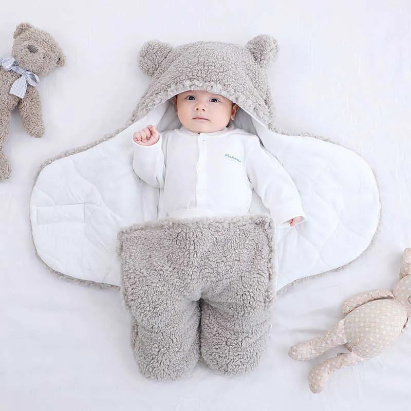 Baby Sleeping Torba dla chłopców Swiaddle Wrap Ultra-Soft Fluffy Fleece Odbierające Koc Cocoon Dla Baby Swaddling 0-9 miesięcy 211025