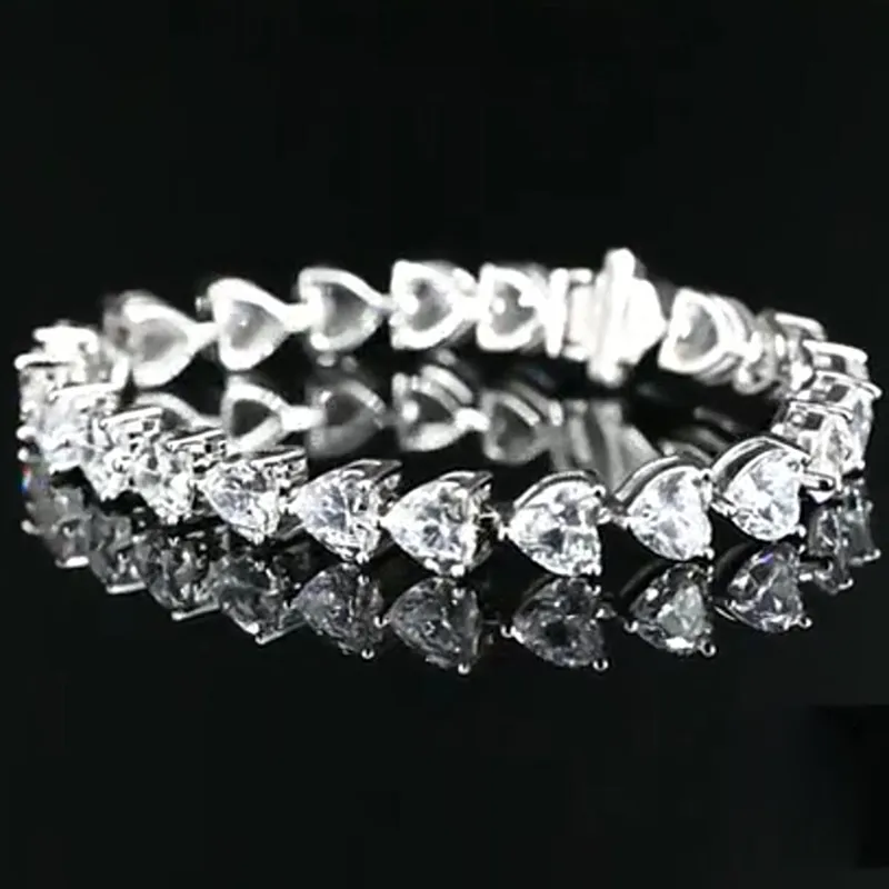 OEVAS 100% Plata de Ley 925 brillante 6*6mm corazón pulsera de diamantes de alto carbono para mujeres boda fiesta joyería fina al por mayor