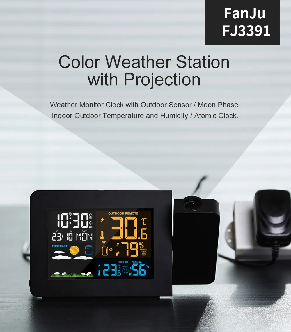Despertador Digital Estação Meteorológica LED Temperatura Umidade Previsão do Tempo Snooze Mesa Relógio Com Projeção de Tempo
