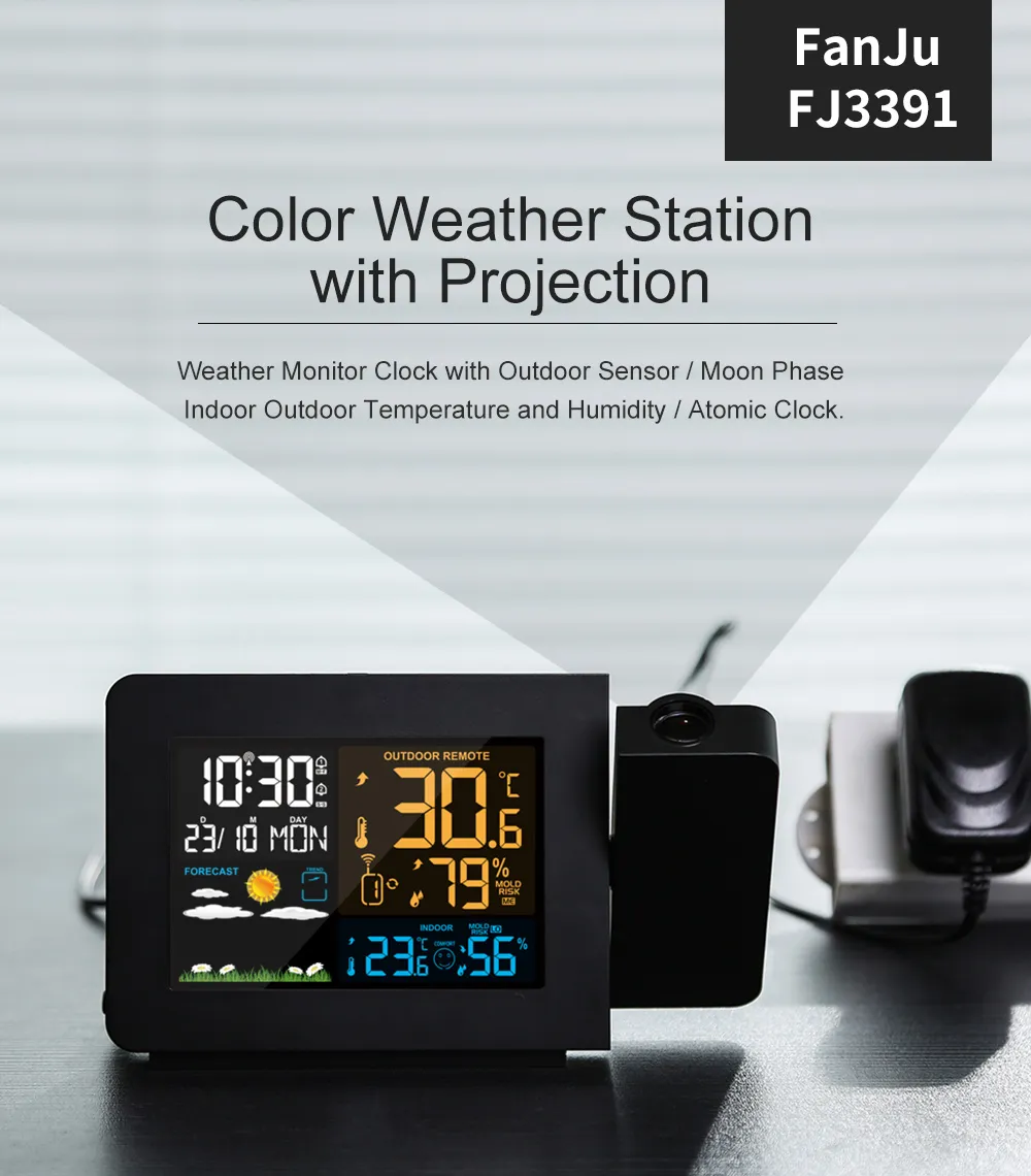 Digital Alarm Clock Weather Station LED Temperature Humidity Weather Forecast Snooze Table Clock With Time Projection
