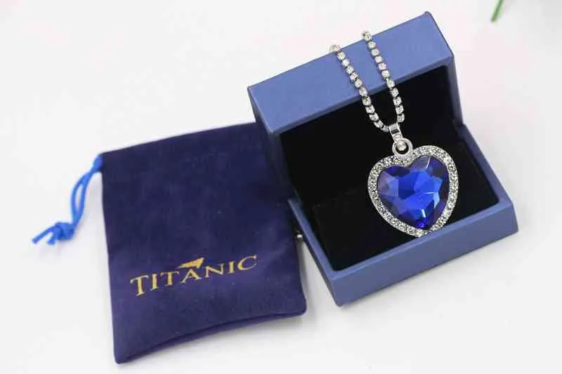 Titanic coeur d'océan bleu coeur amour pour toujours pendentif collier sac en velours Y1218212R