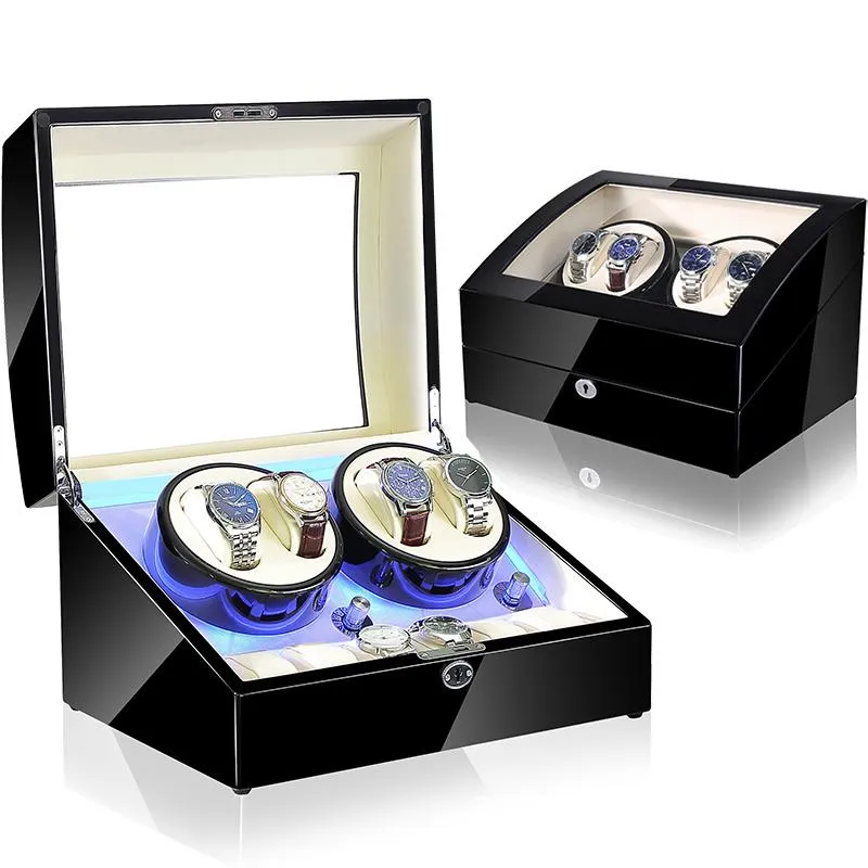 Boîtes de montres Boîtiers Lumière LED Orbite automatique Mabuchi Boîte à remontoir de moteur de luxe rotative pouvant contenir quatre fermetures Hanical et 6 quartz262M