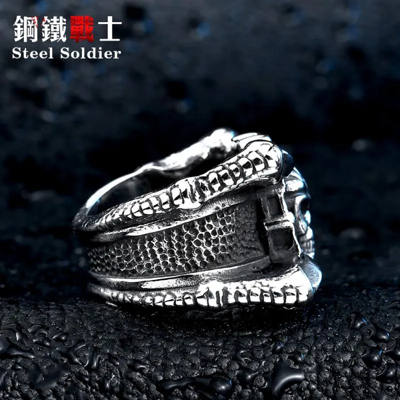 Cluster anéis de aço soldado estilo inoxidável crânio dragão garra legal homens anel moda punk biker jóias279g